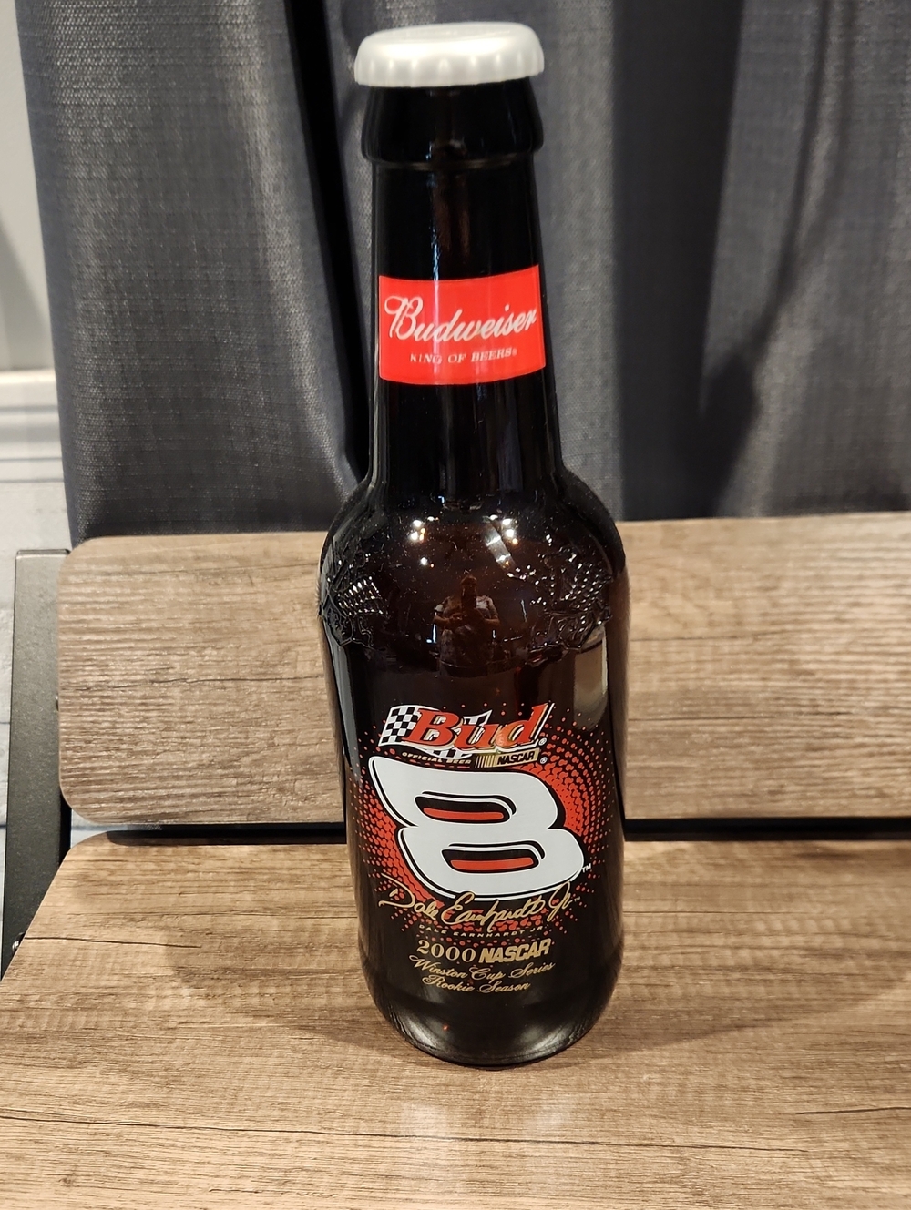 VTG. Lg. Budweiser Glass Bottle w/2000 Nascar #8 Dale Earnhardt Jr.